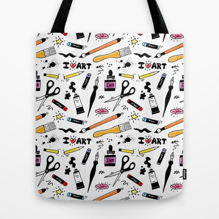 I Love Art Supplies Tote Bag by Art Vixen