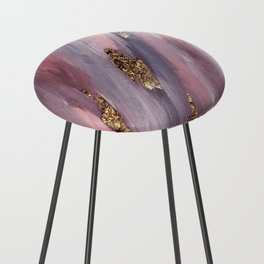 Pink Paint Brushstrokes Gold Foil Abstract Texture Counter Stool