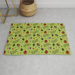Ladybug and Floral Seamless Pattern on Light Green Background Area & Throw Rug