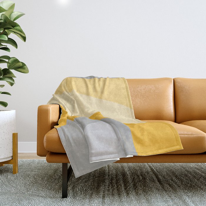 Retro Groovy Pattern in Grey, Yellow and Cream Throw Blanket