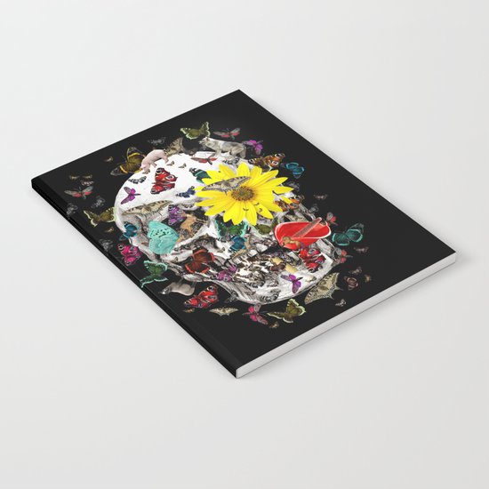 Skull Flowers Animals on Black | Butterflies Notebook