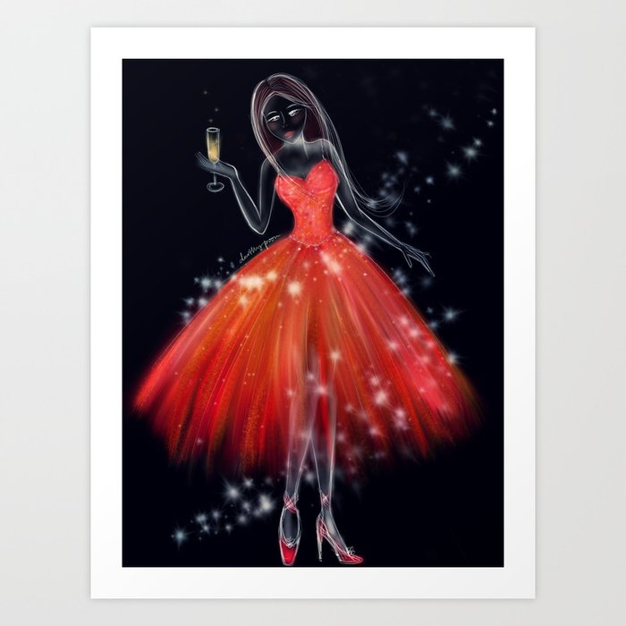 Fashionista: Red Dress at Christmas Art Print
