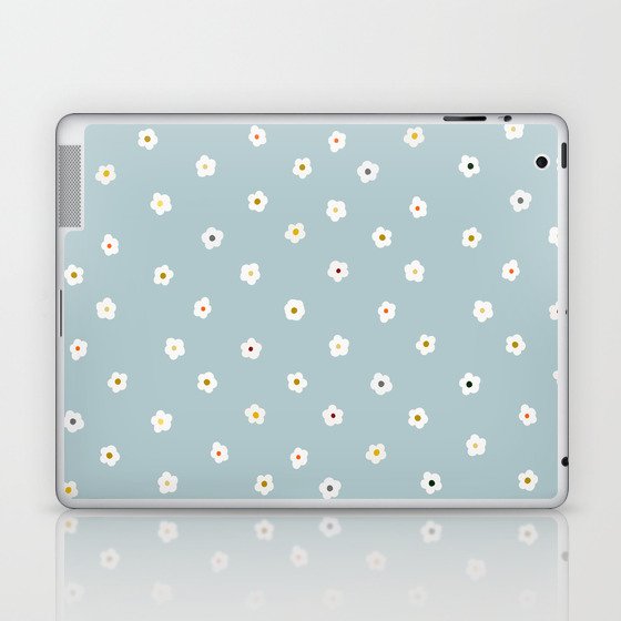 Retro 70’s White Daisy Flowers Boho Blue Design Laptop & iPad Skin