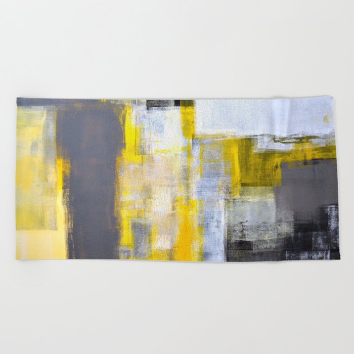 Grey and Yellow Abstract Art Painting Beach Towel