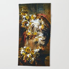 Daisy Flower Bouquet baroque oil painting Beach Towel