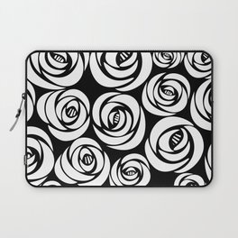 Black Background With White Flowers Laptop Sleeve