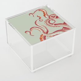 Coral Red Tentacles On Green-ish Beige Ink Acrylic Box