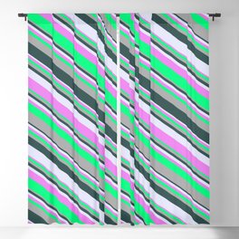 [ Thumbnail: Eyecatching Dark Gray, Dark Slate Gray, Lavender, Violet, and Green Colored Striped Pattern Blackout Curtain ]