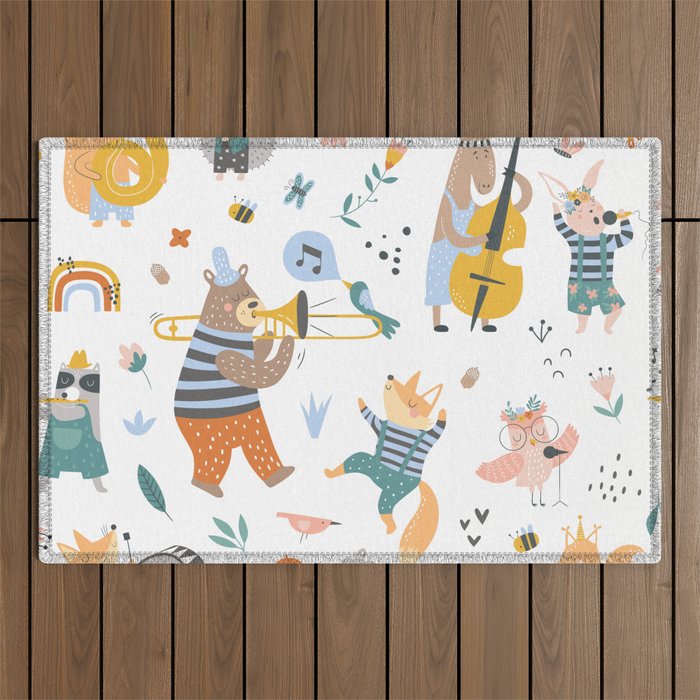Colorful cartoon style musical Animals 2  Outdoor Rug