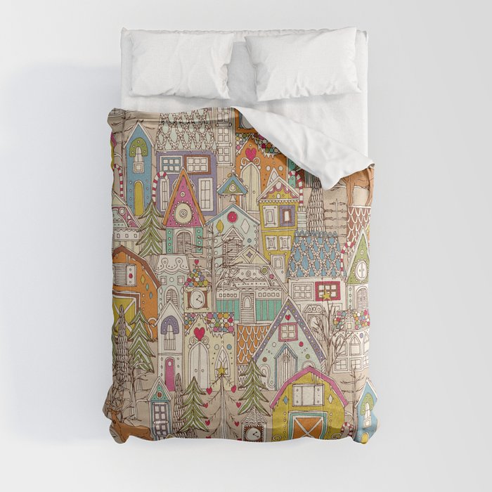 vintage gingerbread town Comforter