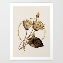 Gold Ring Egyptian Lotus Glitter Botanical Illustration Art Print