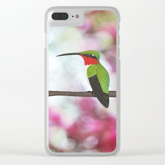 ruby throated hummingbird - male on pink bokeh Clear iPhone Case