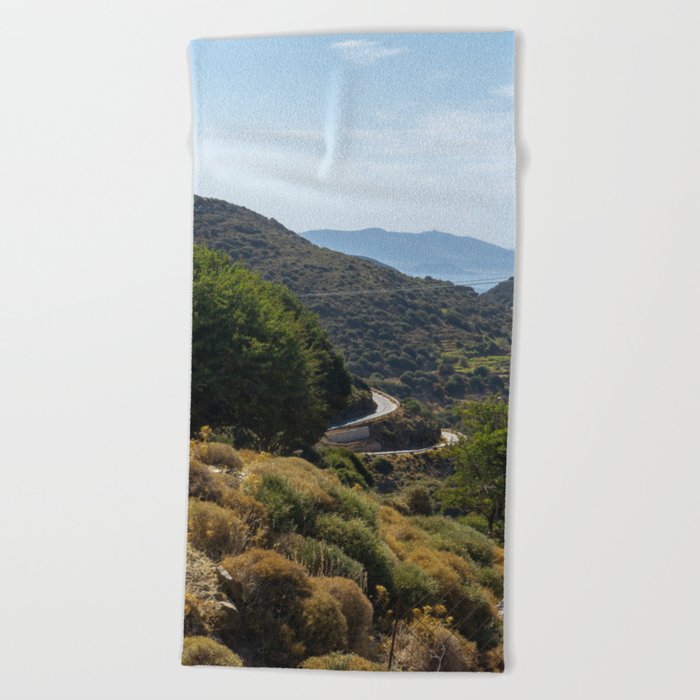 The Road to Nowhere | Idyllic Summer Photograph of an Island Road in Nature | Greek, South of Europe Beach Towel