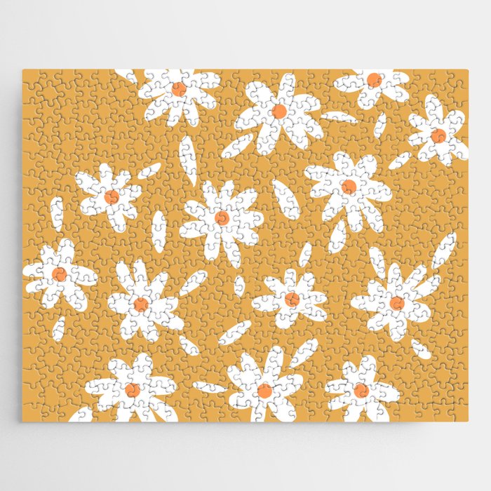 Daisy Patch Floral Prints on Yellow Jigsaw Puzzle