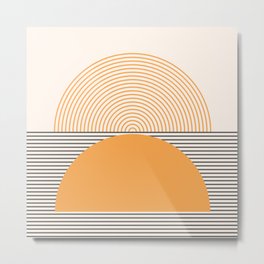 Geometric Lines Design 18 in Shades of Yellow Gold Black (Sunrise and Sunset) Metal Print