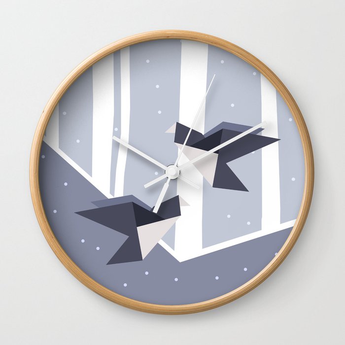Elegant Origami Birds Abstract Winter Design Wall Clock By Oursunnycdays