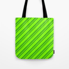 [ Thumbnail: Chartreuse and Forest Green Colored Stripes/Lines Pattern Tote Bag ]