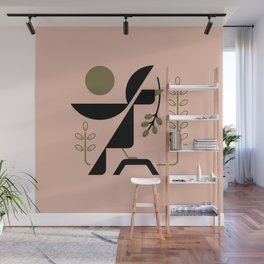 Minimalistic Robin w/ Branch on Pink Wall Mural
