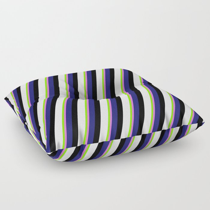 Eyecatching Chartreuse, Orchid, Midnight Blue, Black, and White Colored Lines/Stripes Pattern Floor Pillow