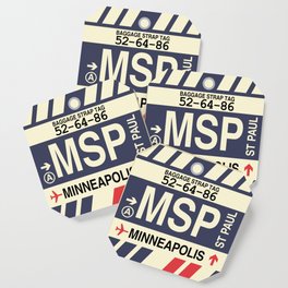 MSP Minneapolis • Airport Code and Vintage Baggage Tag Design Coaster