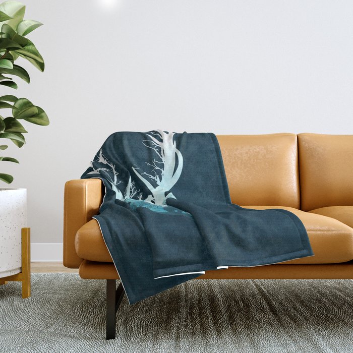 Deer Blue Winter Throw Blanket