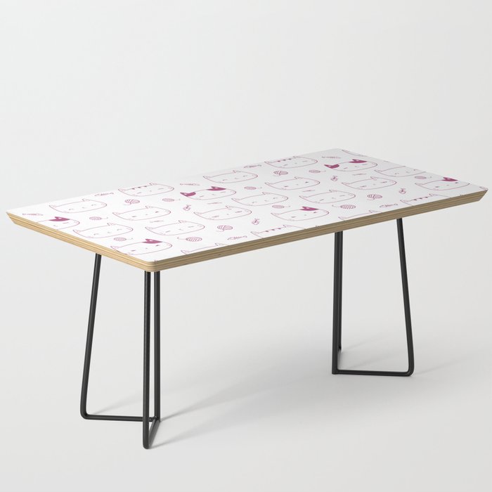 Magenta Doodle Kitten Faces Pattern Coffee Table