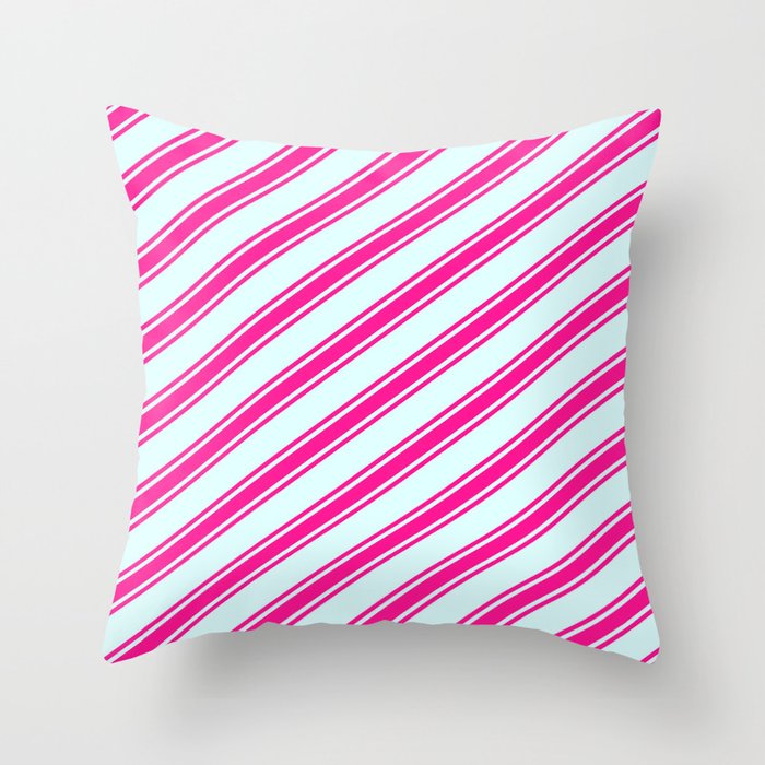 Light Cyan and Deep Pink Colored Stripes/Lines Pattern Throw Pillow