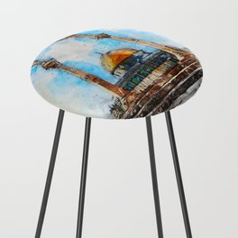 painting. Watercolor Al-Aqsa Mosque Dome of the Rock in the Old City - Jerusalem, Israel Counter Stool