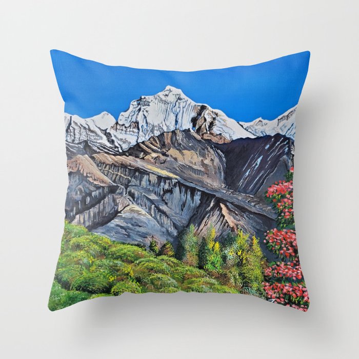 Mount Everest from Nepal Himalayan Mountains Throw Pillow