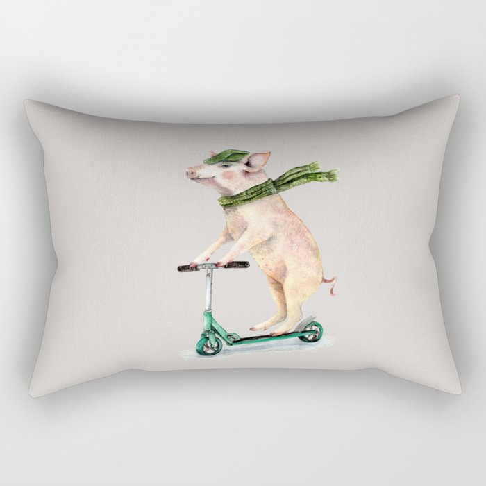Piggy on a scooter Rectangular Pillow