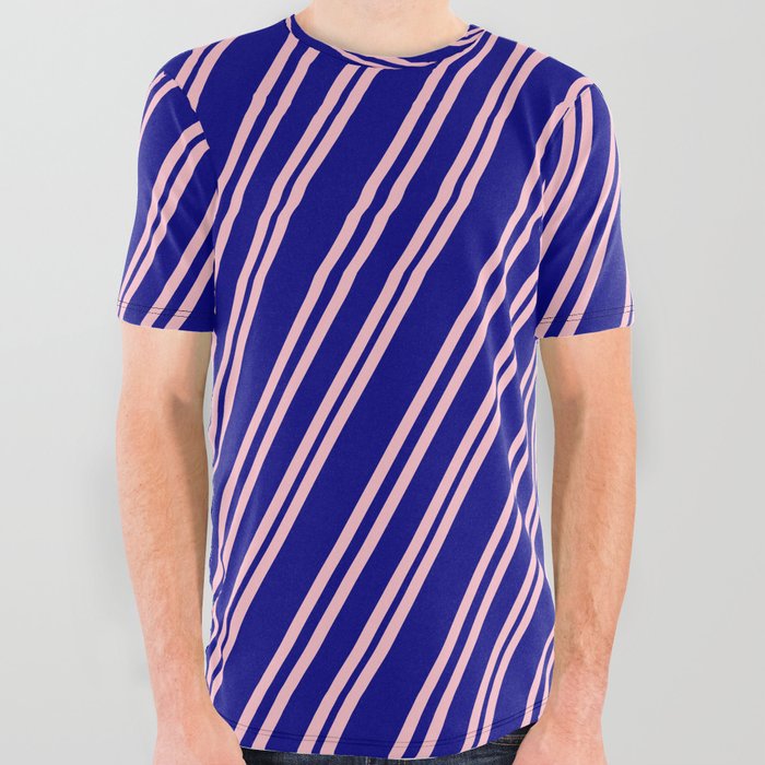 Pink & Blue Colored Pattern of Stripes All Over Graphic Tee