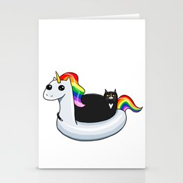 Chonky Cat on Rainbow Unicorn Floatie Stationery Cards by kilkennycat