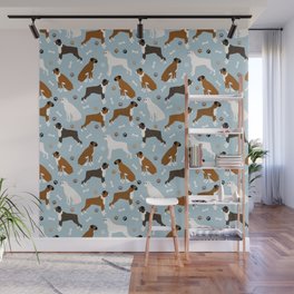 Boxer Dog Paws and Bones Pattern Wall Mural