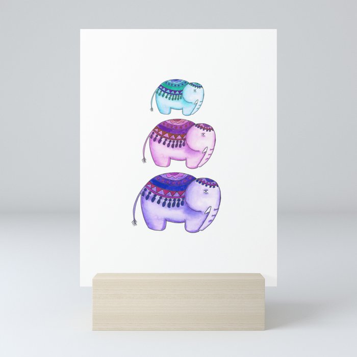 3 elephants Mini Art Print