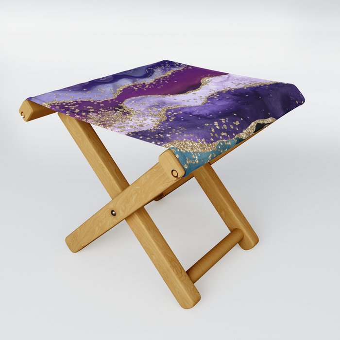 Peacock Glitter Agate Texture 06 Folding Stool