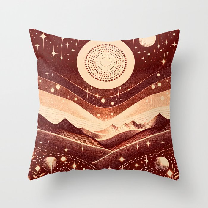 Dreamy Starry Night Burgundy Red Throw Pillow
