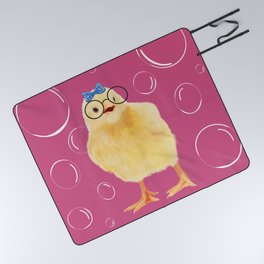 Cute Chick on Pink Picnic Blanket | Adorable, Chicks, Digital, Kids, Drawing, Nursery, Sweet, Playful, Bubbles, Animallover 