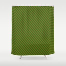 [ Thumbnail: Sienna and Green Colored Stripes Pattern Shower Curtain ]