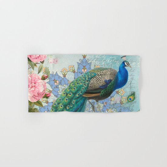 Peacock & Pink Roses #2 Hand & Bath Towel