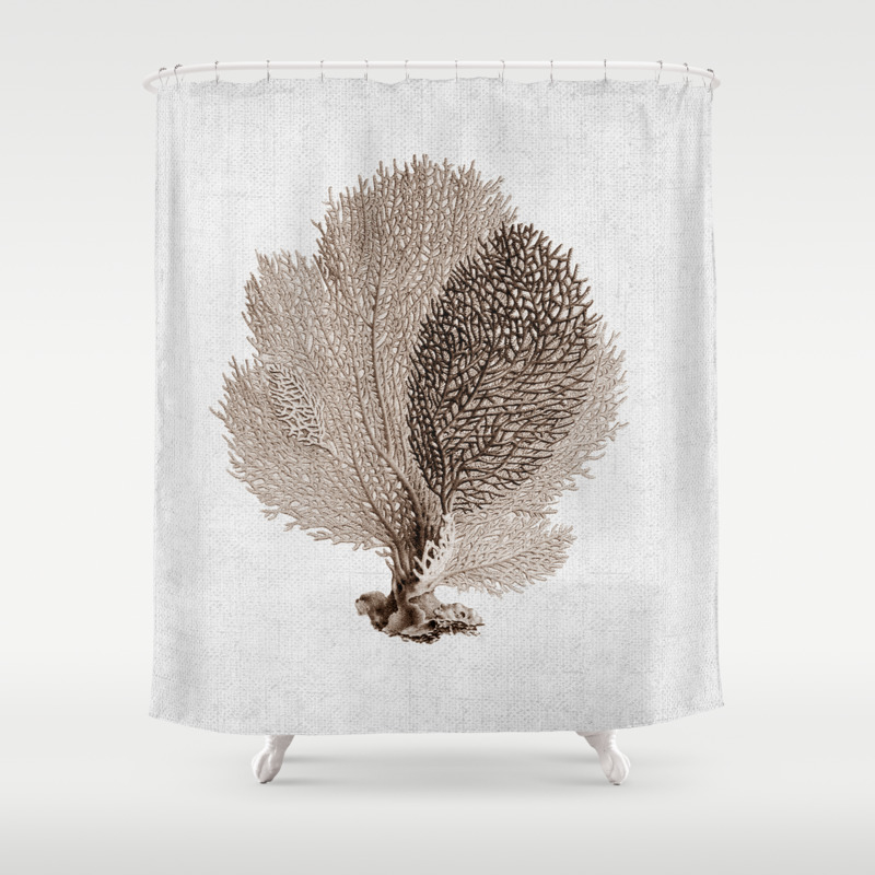 Brown Sea Fan Coral Illustration Nautical Decor Shower Curtain By