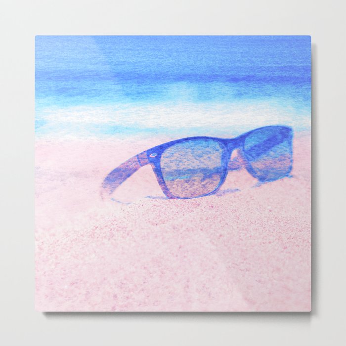 beach glasses impressionism painted realistic still life Metal Print