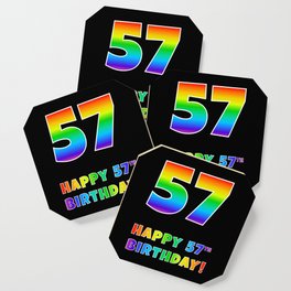 [ Thumbnail: HAPPY 57TH BIRTHDAY - Multicolored Rainbow Spectrum Gradient Coaster ]