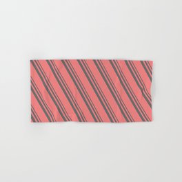 [ Thumbnail: Dim Grey & Light Coral Colored Lined/Striped Pattern Hand & Bath Towel ]