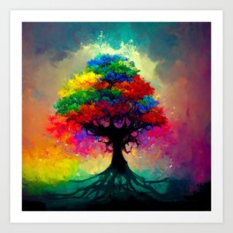 Rainbow Tree -Colorful Tree- Watercolor Tree Art Print