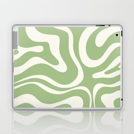 Modern Liquid Swirl Abstract Pattern in Light Sage Green and Cream Laptop Skin
