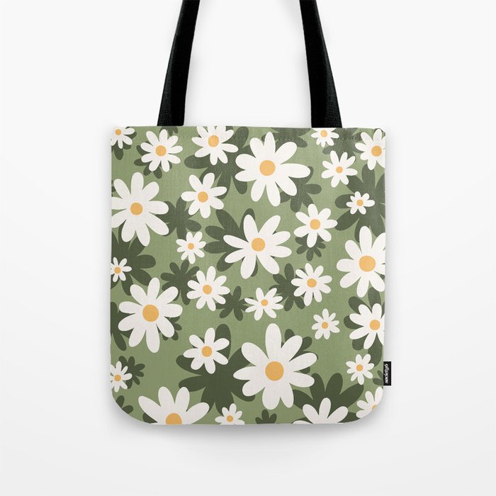 Flower Market London Retro Daisies Print Green Ditsy Pattern
