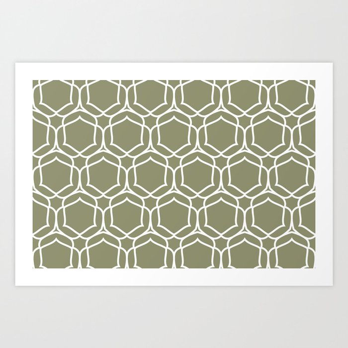 Green and White Overlapping Shape Pattern Pairs DE 2022 Trending Color Desert Sage DET505 Art Print