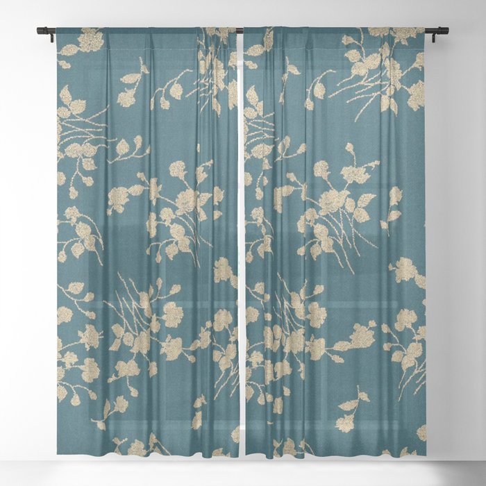 Gold Green Blue Flower Sihlouette Sheer Curtain By Jamesmichals