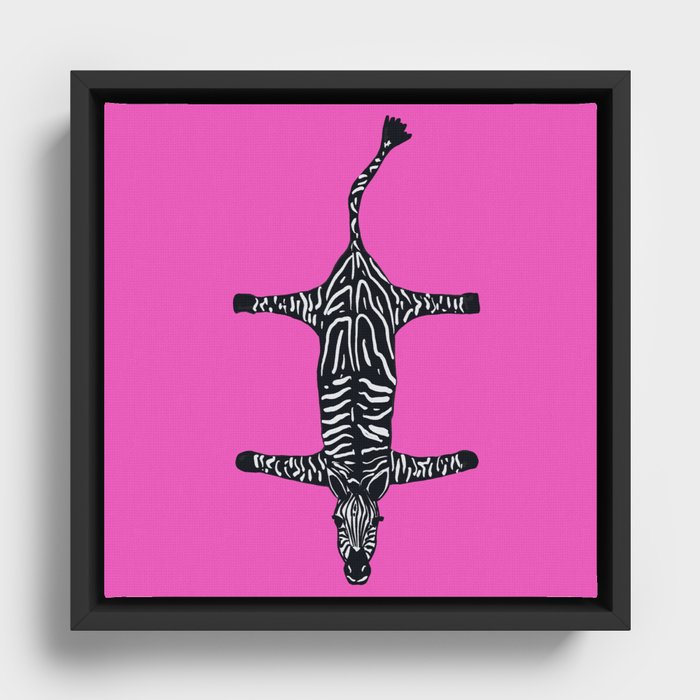 Modern abstract minimalistic zebras illustration in fuchsia pink background  Framed Canvas