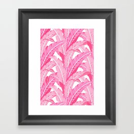 Pink banana leaves tropical pattern on white Framed Art Print